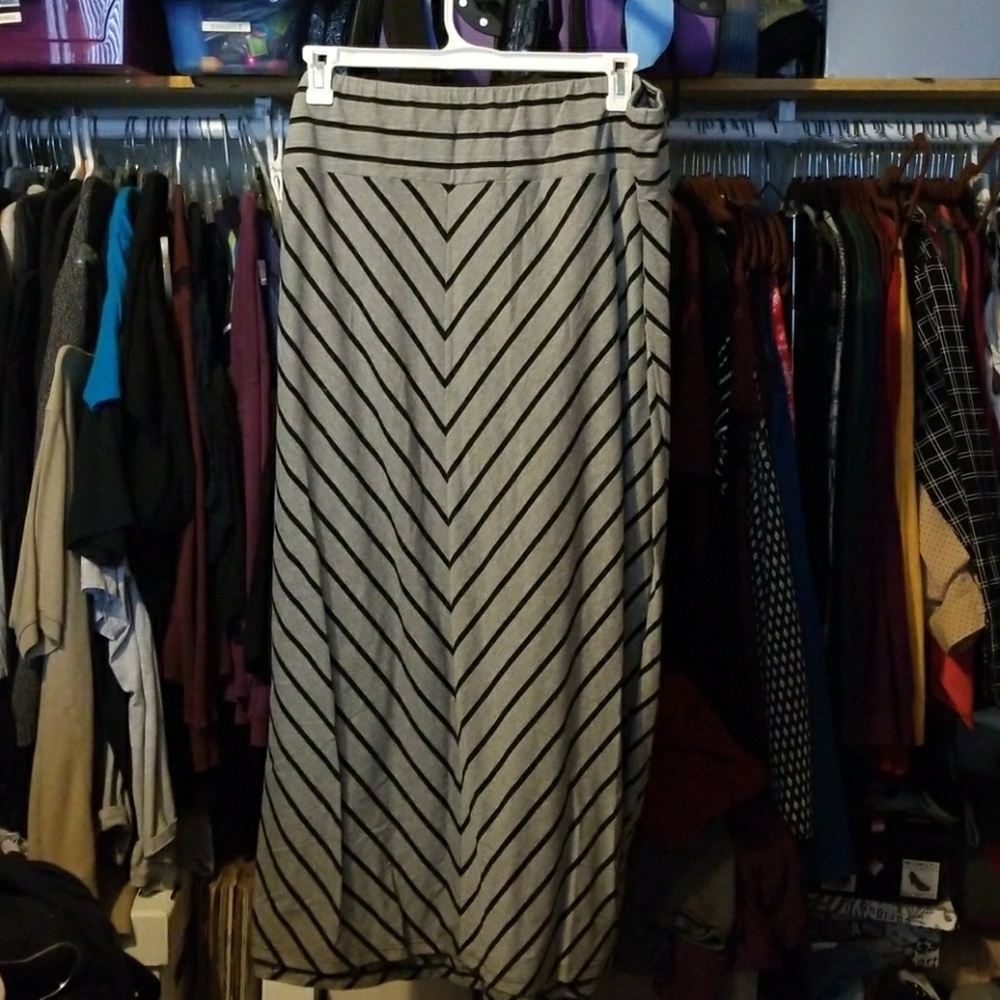 Gray and black stripe maxi skirt